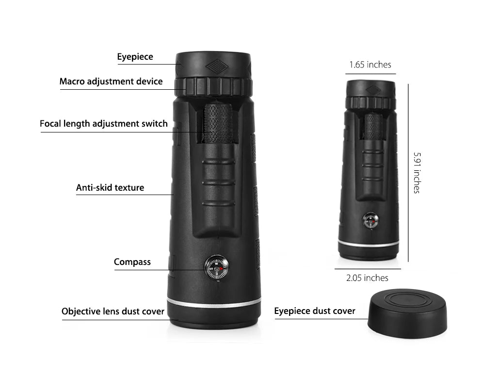 elescopio Monocular HD con Soporte para Celular