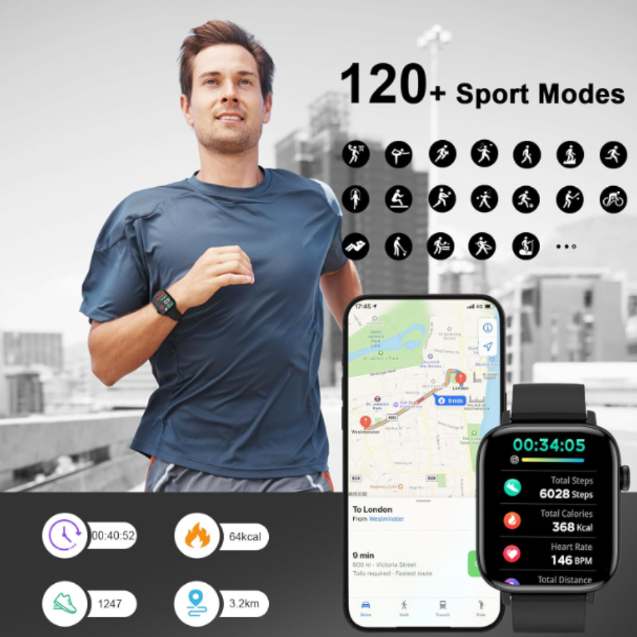 martwatch T500 Reloj Inteligente – Pantalla Táctil Completa, Llamadas Bluetooth y Monitoreo de Salud