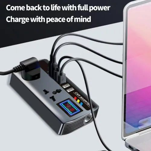 Inversor de Corriente para Auto 200W | Cargador USB y Enchufe AC para Vehículo