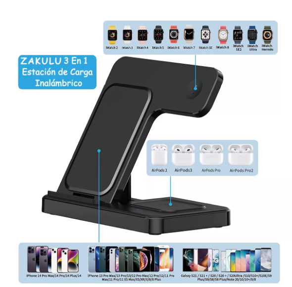 Estación de Carga Inalámbrica 3 en 1 para iPhone, Apple Watch y AirPods