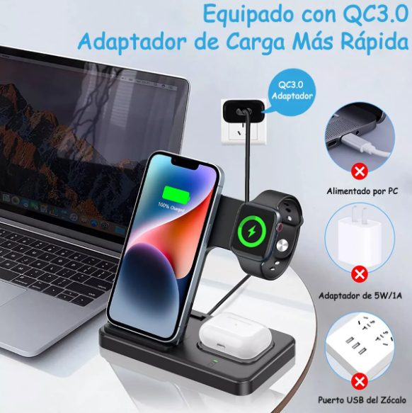 Estación de Carga Inalámbrica 3 en 1 para iPhone, Apple Watch y AirPods