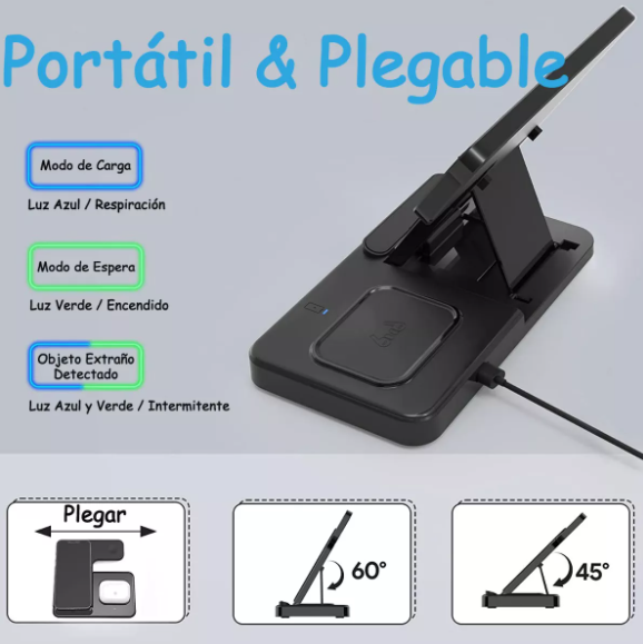 Estación de Carga Inalámbrica 3 en 1 para iPhone, Apple Watch y AirPods
