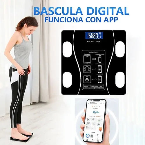 Báscula Digital Inteligente Medidor de Grasa Corporal Bluetooth