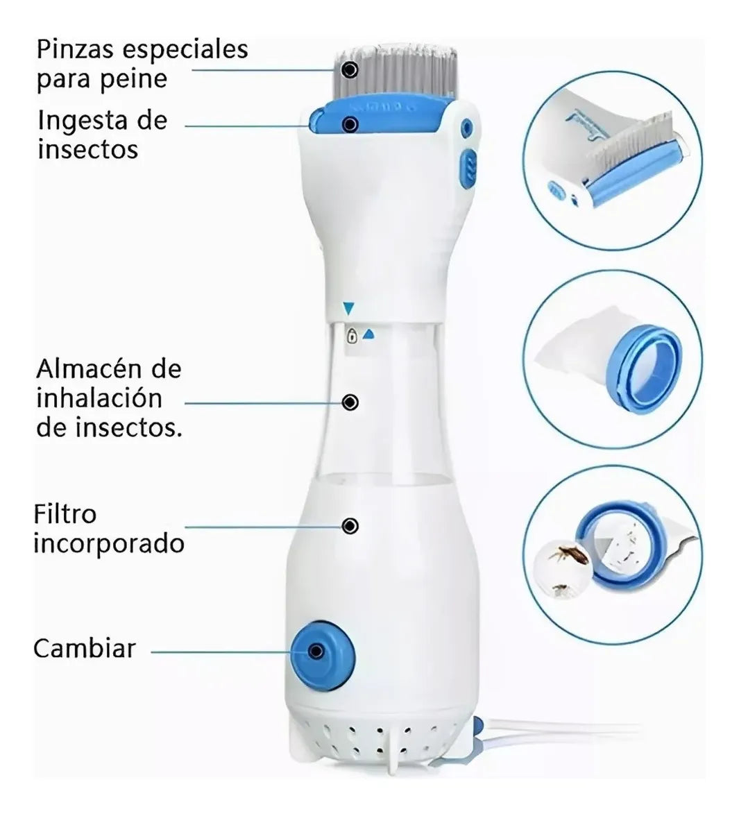 Peine Eléctrico Aspirador para Eliminar Piojos y Liendres