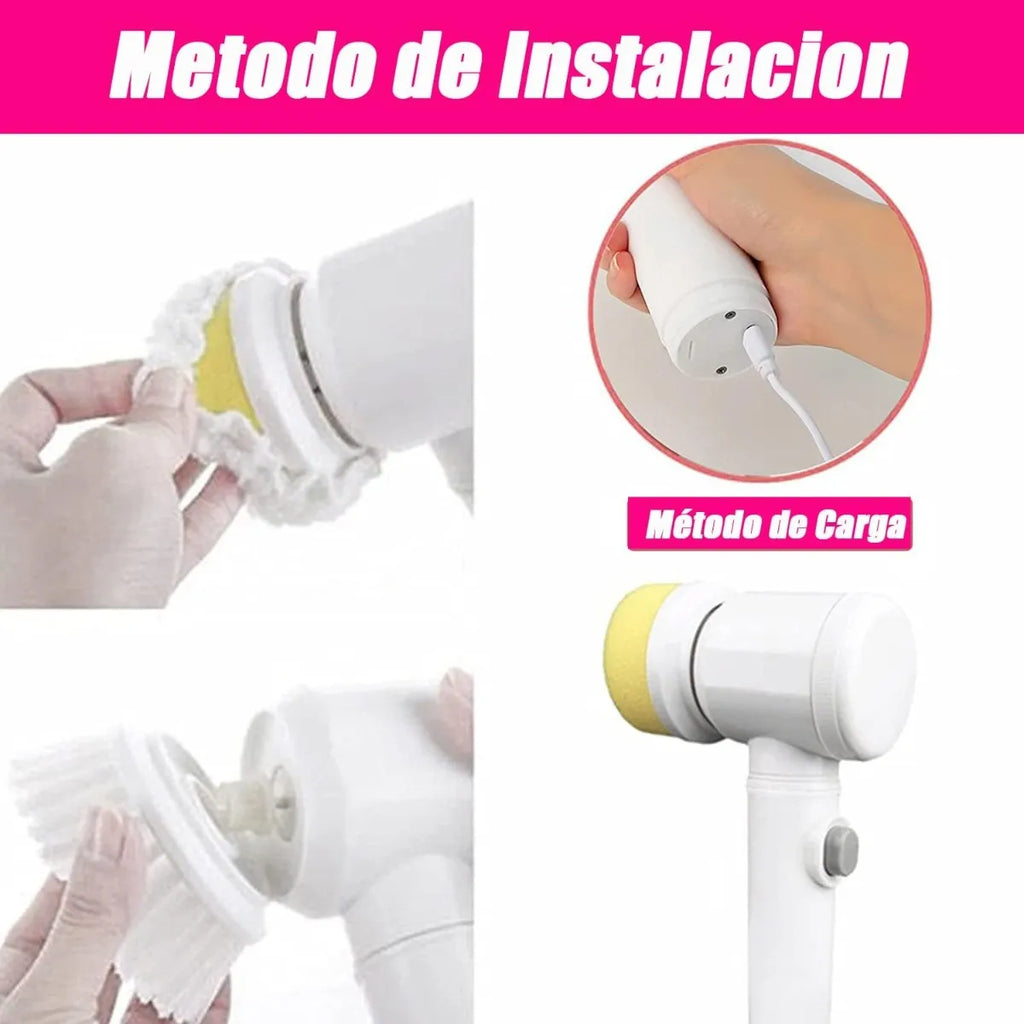Cepillo Eléctrico de Limpieza 5 en 1 "Magic Brush" – Fregadora Giratoria Inalámbrica para Baños y Cocina