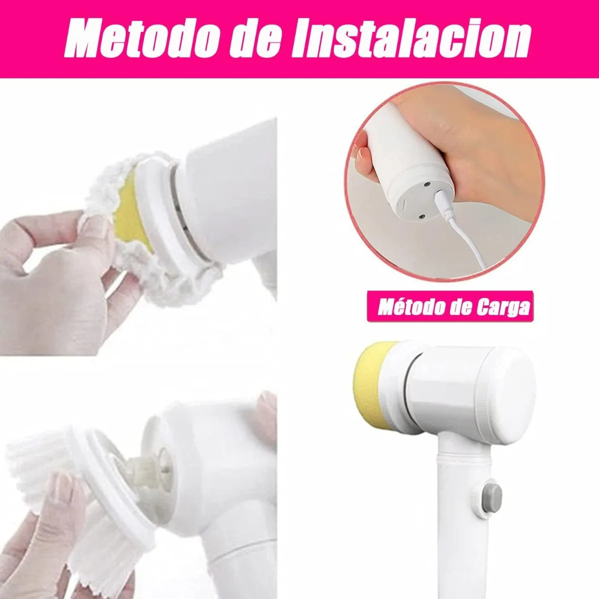 Cepillo Eléctrico de Limpieza 5 en 1 "Magic Brush" – Fregadora Giratoria Inalámbrica para Baños y Cocina