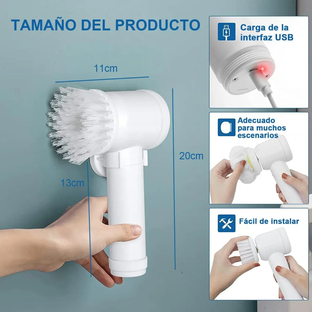Cepillo Eléctrico de Limpieza 5 en 1 "Magic Brush" – Fregadora Giratoria Inalámbrica para Baños y Cocina