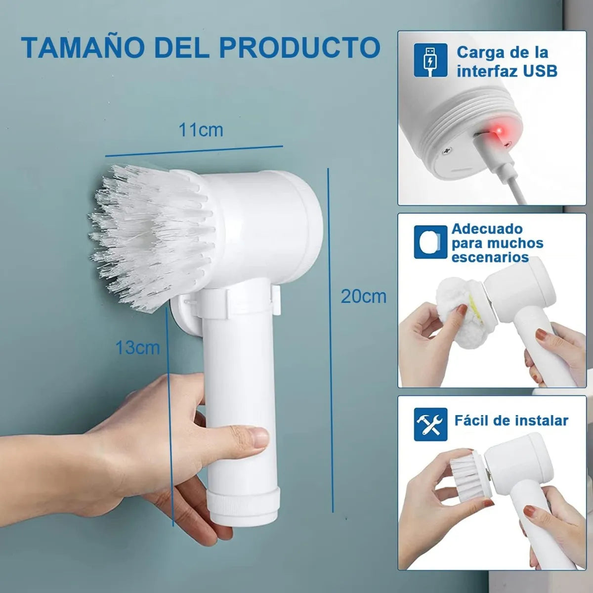 Cepillo Eléctrico de Limpieza 5 en 1 "Magic Brush" – Fregadora Giratoria Inalámbrica para Baños y Cocina