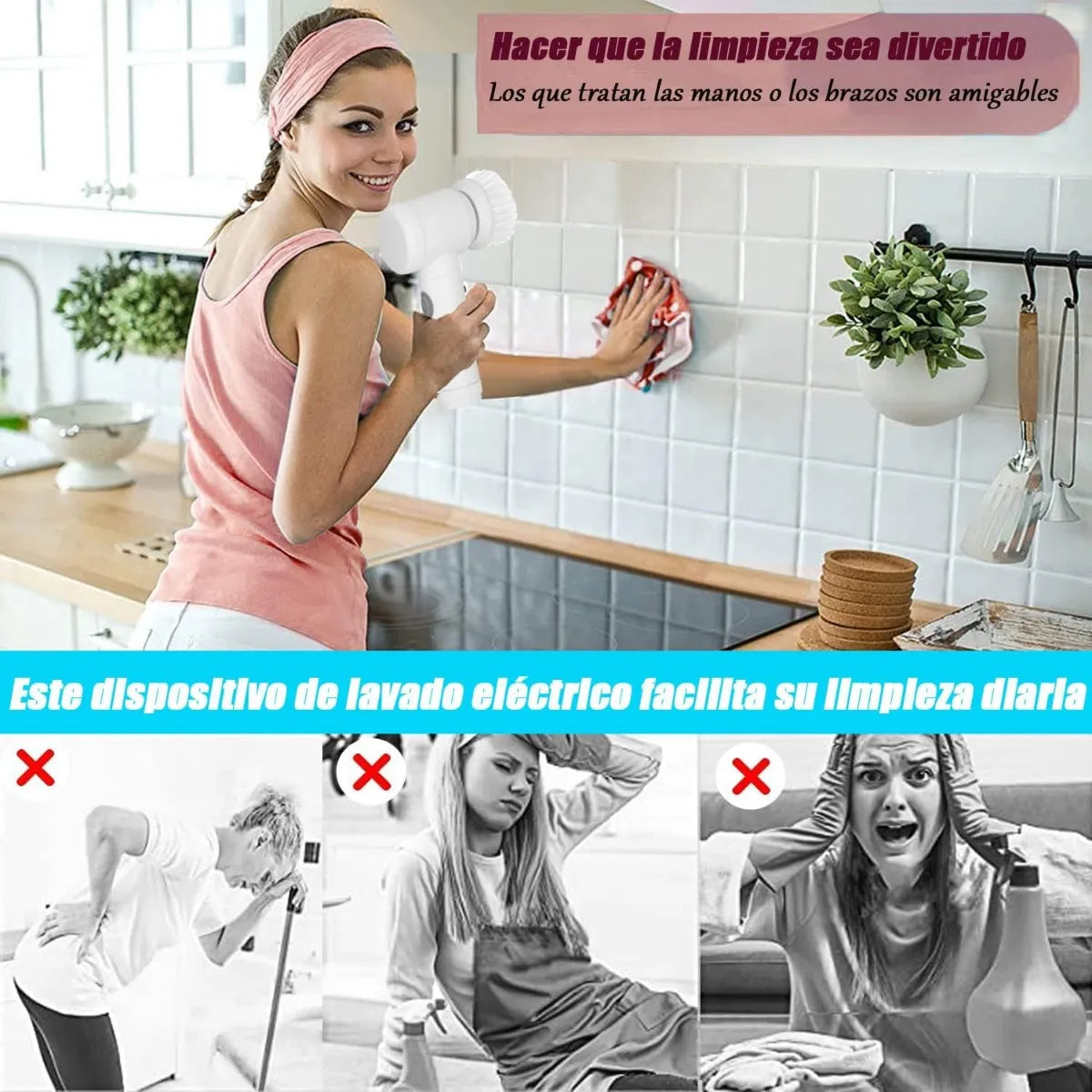 Cepillo Eléctrico de Limpieza 5 en 1 "Magic Brush" – Fregadora Giratoria Inalámbrica para Baños y Cocina