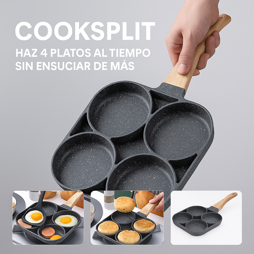 Sartén Antiadherente Multi-Compartimentos - Cocina 4 platillos a la vez