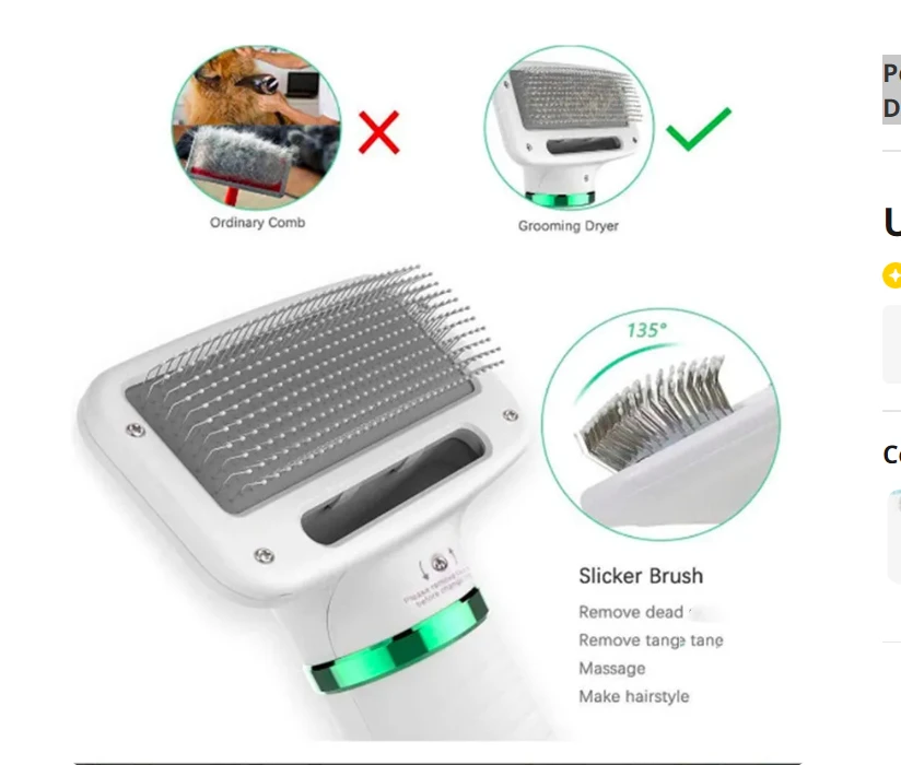 Cepillo Secador 2 en 1 para Mascotas con Aire Caliente
