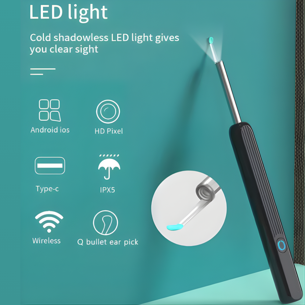 Limpiador de Oídos Inalámbrico con Cámara HD – Otoscopio Digital WiFi para Limpieza Precisa y Segura