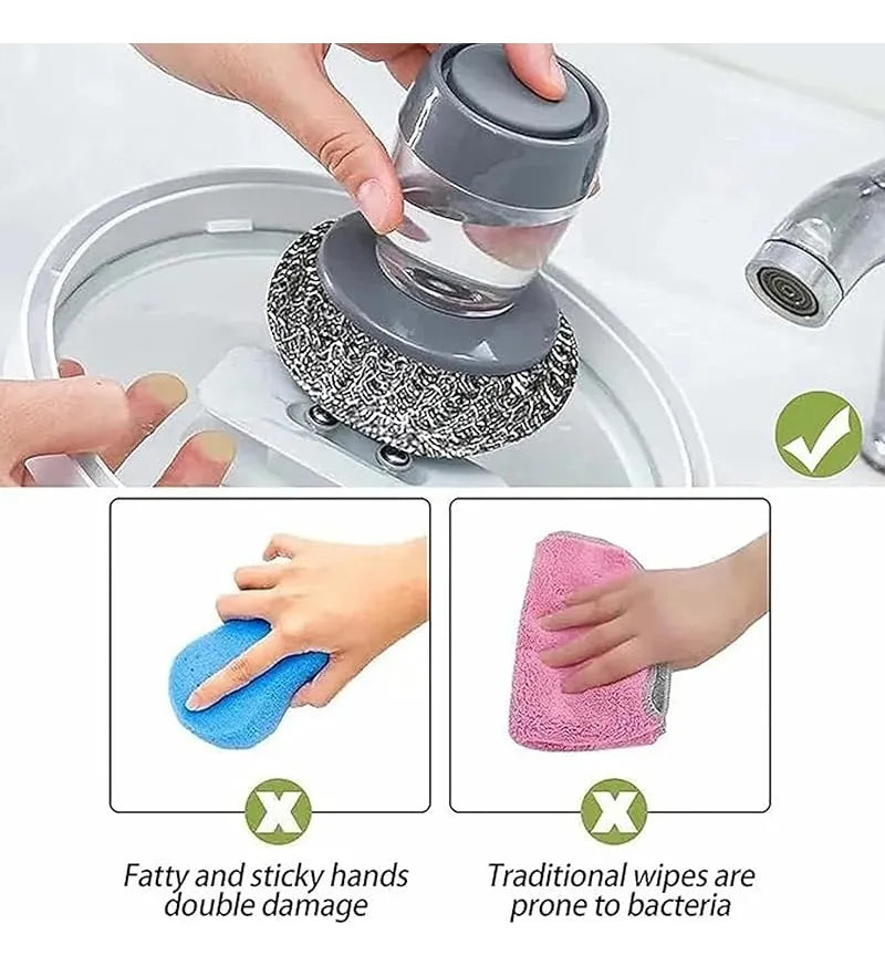 Cepillo de Limpieza para Cocina con Dispensador de Jabón – Lavatrastes Ergonómico con Cerdas de Acero Inoxidable