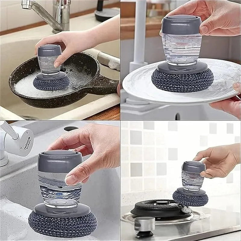 Cepillo de Limpieza para Cocina con Dispensador de Jabón – Lavatrastes Ergonómico con Cerdas de Acero Inoxidable