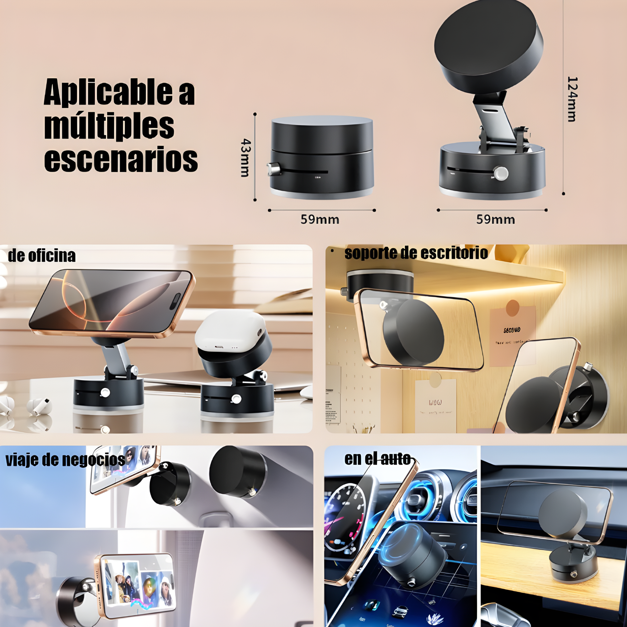 Soporte Magnético para Celular con Ventosa Ajustable para Auto