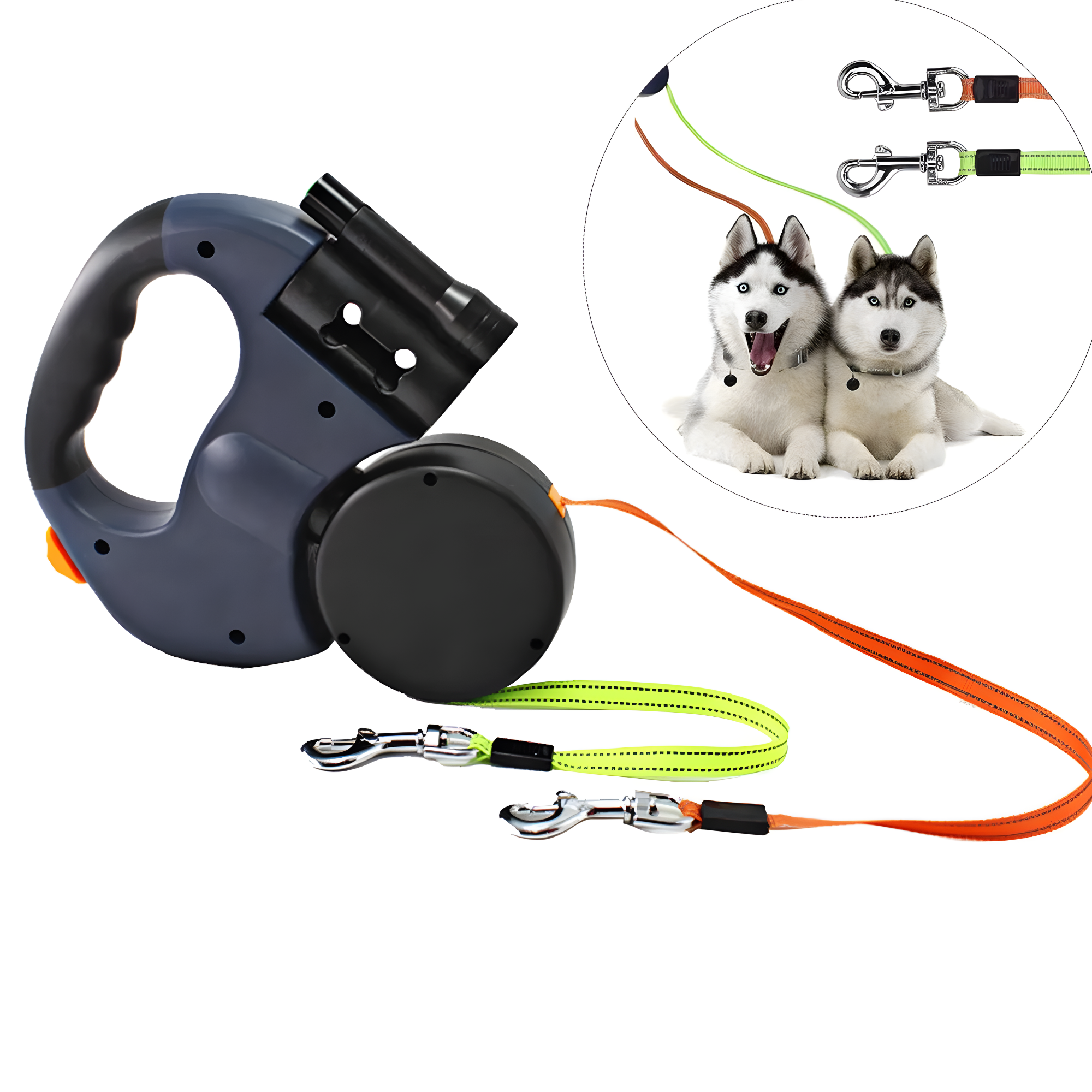 Correa Doble Retráctil para Perros con Linterna LED