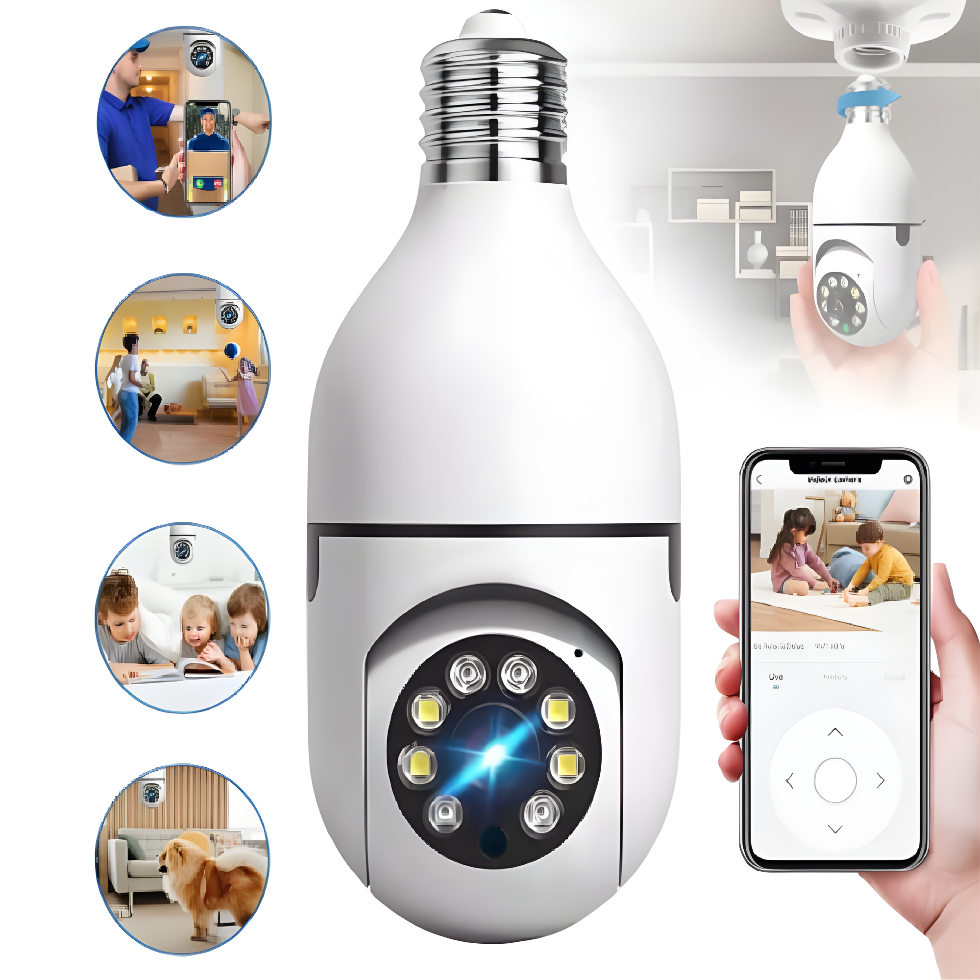 Cámara Foco de Seguridad WiFi 360° HD con Visión Nocturna