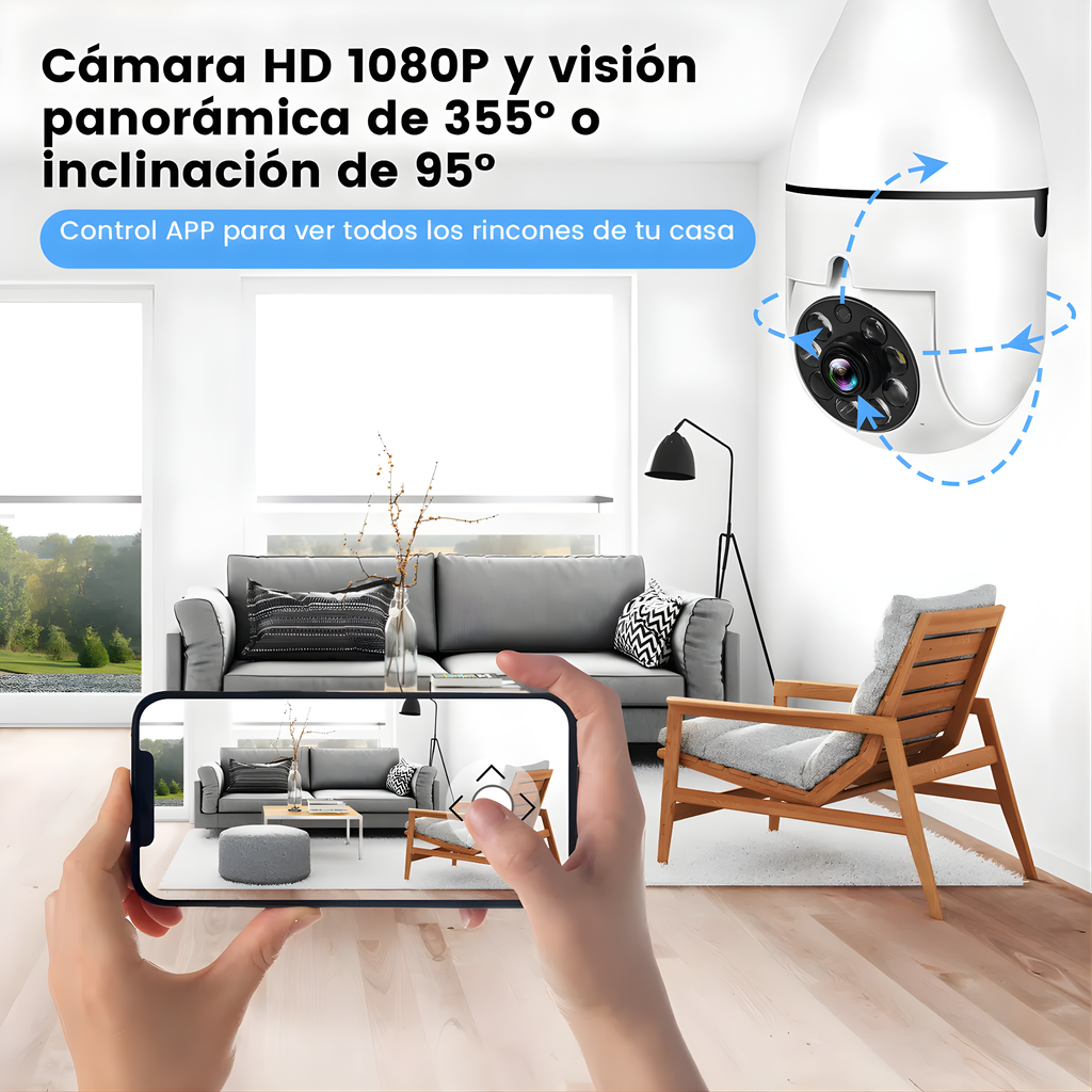 Cámara Foco de Seguridad WiFi 360° HD con Visión Nocturna