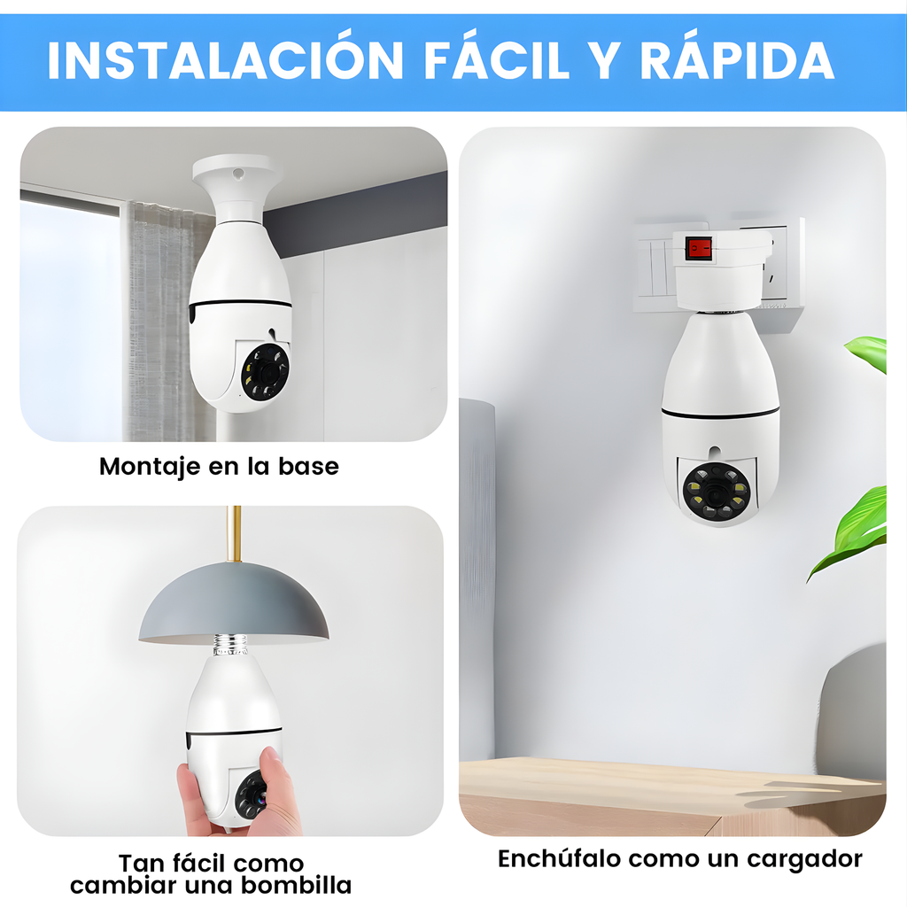 Cámara Foco de Seguridad WiFi 360° HD con Visión Nocturna