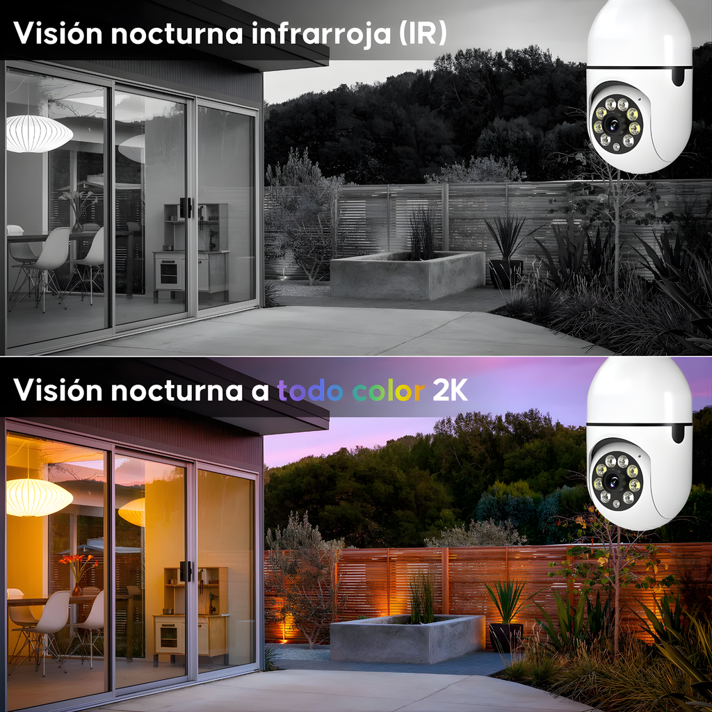 Cámara Foco de Seguridad WiFi 360° HD con Visión Nocturna