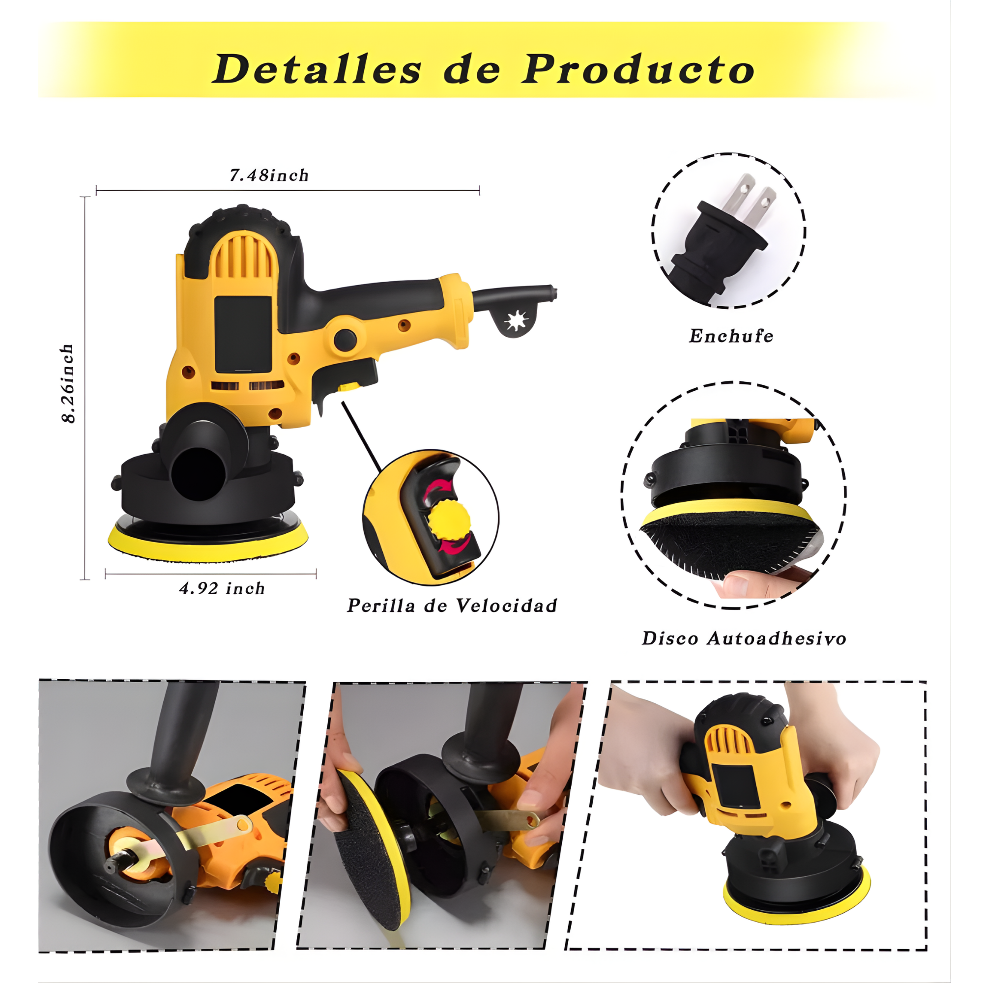 Pulidora Eléctrica para Auto con Almohadilla Desmontable